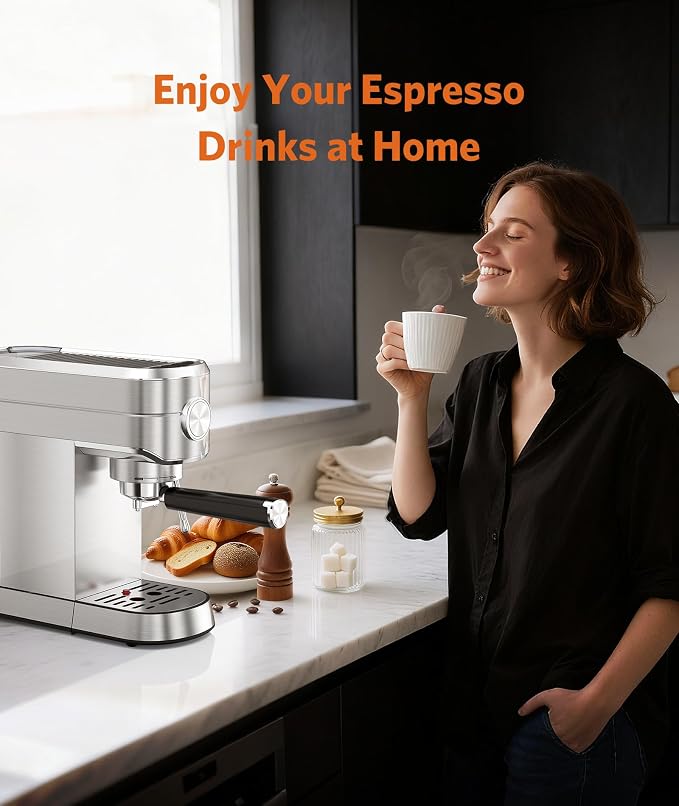 COWSAR Espresso Machine,Expresso Coffee Machines,Espresso Maker with Milk Frother Steam Wand & 40oz Removable Water Tank,Stainless Steel Compact Cappuccino & Latte Machine