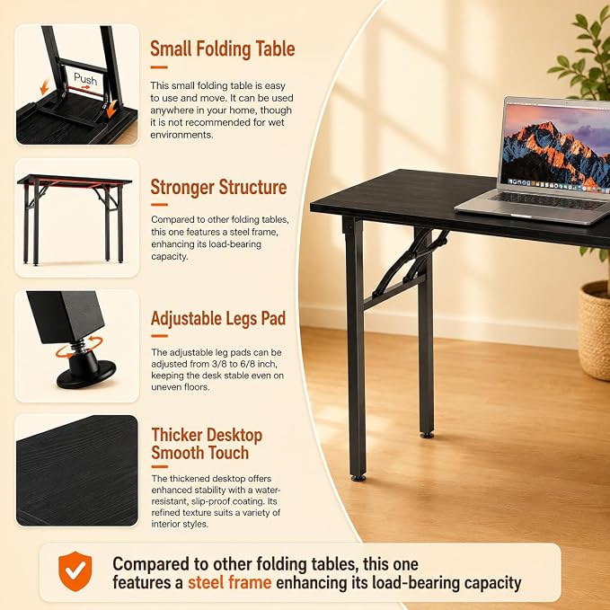 Folding Table Computer Desk - 35.8" No Assembly Folding Desk Design and Foldable Office Desk, Small Desk for Bedroom, Compact Storage Portable Use for Dorm and RV Small Space, Dark Oak