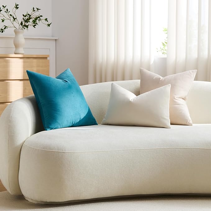 Euro Sham Covers 26x26 Turquoise: Pack of 2 Cozy Soft Velvet Square Modern Luxury Decorative Throw Pillow Cases for Sofa Couch Living Room Bed Home Decor