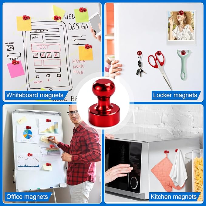 LOVIMAG Fridge Magnets 20Pcs, Magnet for Refrigerator Whiteboard, Red | Small Strong Neodymium Metal Cute Push Pin for Classroom, Kitchen, Accessories Decorative, Office, Calendar