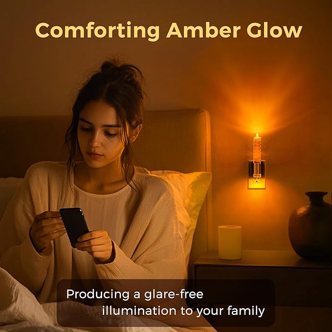 L LOHAS LED Night Light, Amber Candle Night Lights Plug into Wall, 0-100 LM Dimmable Nightlight, Plug in Acrylic Diamond Night Light with Dusk to Dawn Sensor, for Bathroom Hallway