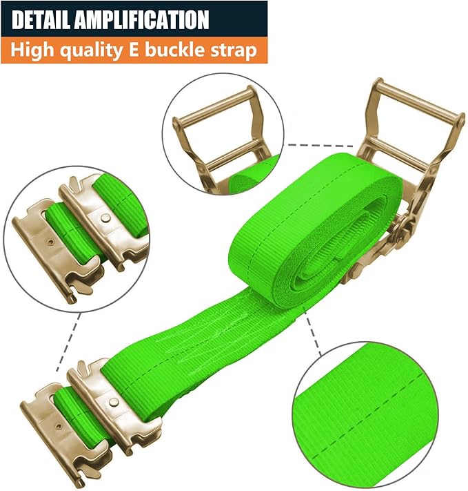 24Pack E-Track Straps Ratchet Etrack Strap Box Truck Strap Tie Down Heavy Duty 2" x15' 4400lbs Breaking Load, 2200 Working Load E-Track Accessories Green