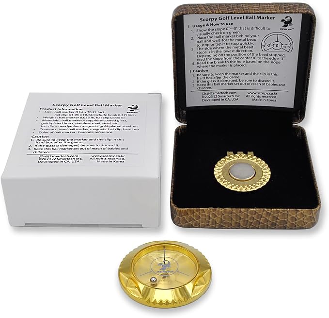 scorpy Golf Level Ball Marker with Metal Bead and Hat Clip, High Precision Putting Green Reading Aid Golf Accessories, Precision Alignment Tool for Perfect Putts
