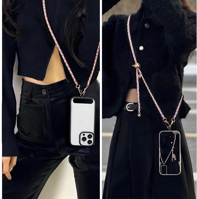 Phone crossbody strap, 2�� Pads,1�� Leather Phone Strap,1�� Phone Wrist Strap,1�� Adjustable Finger Strap,Universal Crossbody Patch Phone Lanyards,Compatible with Most Smart, phone lanyard(purple)
