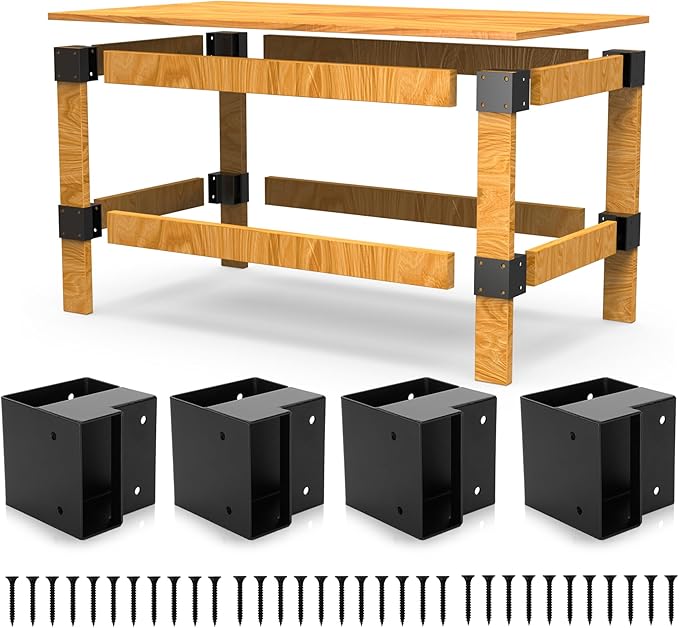 Heavy Duty Workbench Bracket Kit, 8 PCS Workbench Corner Brackets, 3-Way Right Angle Corner for DIY Work Table for 2x4 (Actual 1.5"x3.5") Wood - Black