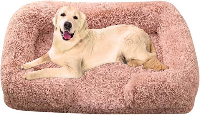 Dog Beds Large Sized dog Orthopedic, Sofa Dog Bed with Waterproof Lining and Nonskid Bottom, Rectangle Washable Dog Bed for Medium Small Dogs and Cats Comfortable ( Color : Pink1 , Size : 17 x 15" )