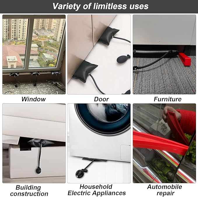 4 Pcs Air Wedge Bag Set Commercial Grade Air Wedge Bag Pump Leveling Kit Alignment Tool Inflatable Air Wedge Bag Tool Inflatable Shim Bag with 2 Plastic Wedge for Variety of Jobs