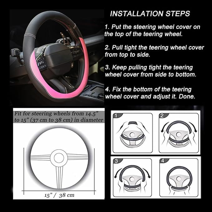 Valleycomfy Microfiber Leather Steering Wheel Cover Universal 15 inch(Pink)