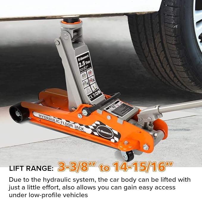 Donext 2.5 Ton Steel Floor Jack, Low Profile Hydraulic Racing Floor Jack, Heavy-Duty Racing Floor Jack with Single Piston Lift Pump, Lifting Range 3-3/8" - 14-15/16"