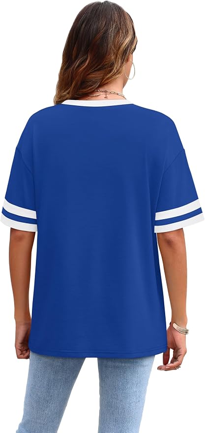 WIHOLL Womens T Shirts Loose Fit Short Sleeve Tees Crew Neck Color Block Summer Tops 2026 Fashion