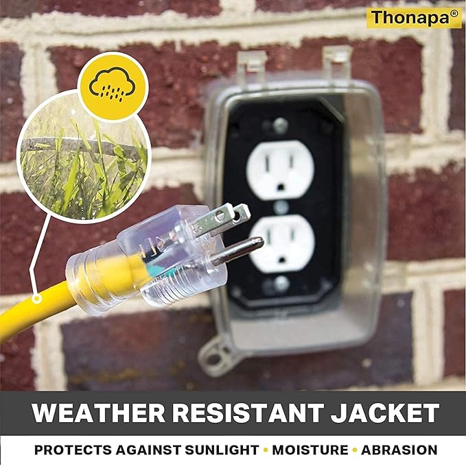 Thonapa 2 Pack Lighted Outdoor Extension Cord 50 ft - 12 Gauge 15 Amp Heavy Duty Power Extension Cords - SJTW - Great for Major Appliances, Power Tools, Garden Supplies - Yellow