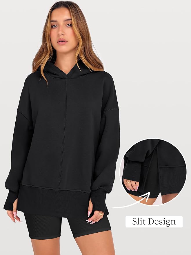 ANRABESS Womens Oversized Hoodies Long Sleeve Fleece Side Slit Hooded Sweatshirts Pullover 2026 Fall Outfits Y2K Clothes
