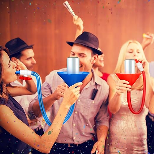 2 Set Beer Bong Tube and Funnel with Valve Drinking Funnel with 8 Interchangeable Mouthpieces 2 Shotgun Keychain Tool for Bachelor Party Christmas, College Party, Drinking Games