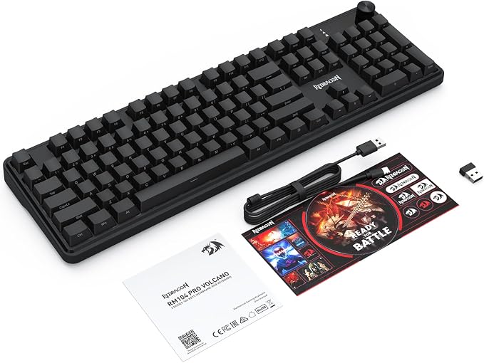 Redragon K526 PRO Wireless RGB Membrane Gaming Keyboard, LED Screen & Knob | See Battery, Mode & Time at a Glance, 0-Delay Tri-Mode, One-Touch Backlit & Media Adjust, 26-Key Anti-Ghost for Combo-Strike