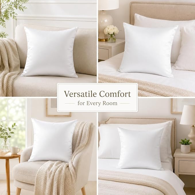 Bemaystar Pillow Inserts, White Satin Pillow Inserts for Throw Pillow Covers, Soft Fluffy Square Cushion Inserts for Sofa Bed Couch Home Decor, 24x24 Inch