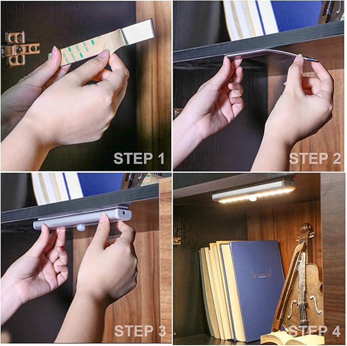 LDOPTO Under Cabinet Lights with Remote, Wireless LED Battery Operated Motion Sensor Light Indoor Stick-on Anywhere Counter Night Lights for Kitchen, Cabinet, Closet, Hallway Stairway 4 Pack