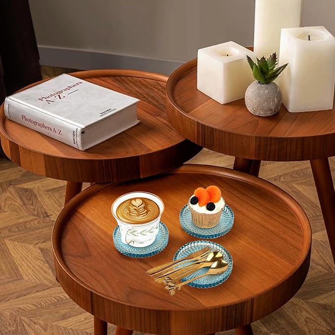 Modern Clear Coaster Set of 5- Glass Coasters for Drinks Crystal Coasters Round Cup Mat Coffee Table Decor for Office, Kitchen, Bar, Dining Room, Living Room, Patio(Clear Blue)