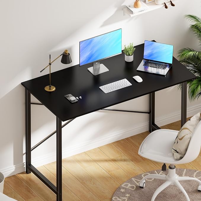 OLIXIS 44 Inch Computer Office Desk for Small Spaces, Writing Gaming Work Desk Modern Study Table with Metal Frame Home Bedroom, Black | Metal Frame, Writing Gaming Work, Home Bedroom, Easy Assembly, Sturdy Design, Black