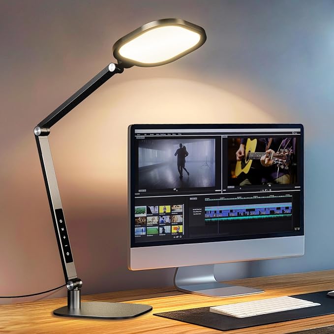 LitONES 2 Packs Desk Lamp for Home Office Zoom Video Calls-Black | 15W LED Desk Ring Light with CRI 97.8 Memory & Timer Function, 1200LM Dimmable Computer Light for Conference, Reading, Study