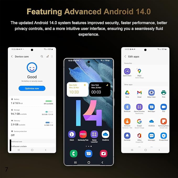 I25 Ultra Unlocked Cell Phone, 7.2" FHD+ Screen 8GB+256GB Smartphone, 8000mAh Battery Unlocked Phone, Built-in S Pen, AI 108MP Camera, US 1 Yr Warranty - Gold