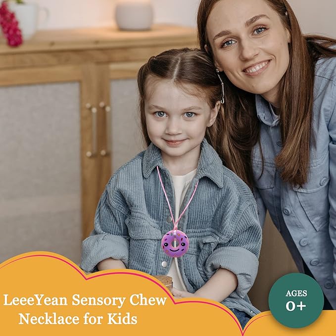 Chew Necklaces for Sensory Kids, Silicone Chewy Necklace for Children with Autism, ADHD, SPD, Chewing, 6 Pack Autism Sensory Toys