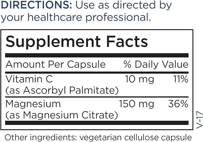 Metabolic Maintenance Magnesium Citrate - 167mg Per Capsule, Pure Magnesium + Vitamin C Supplement - Calm, Sleep, Muscle + GI Support, No Fillers (240 Capsules)