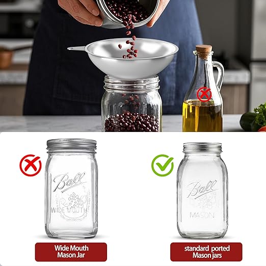 Serinar Stainless Steel Metal Canning Funnel with Removable Strainer, for Jams, Pickles and Home Preserving, Dishwasher Safe Kitchen Tool (2.26 Inch Standard Bore for Standard Mouth Mason Jars).