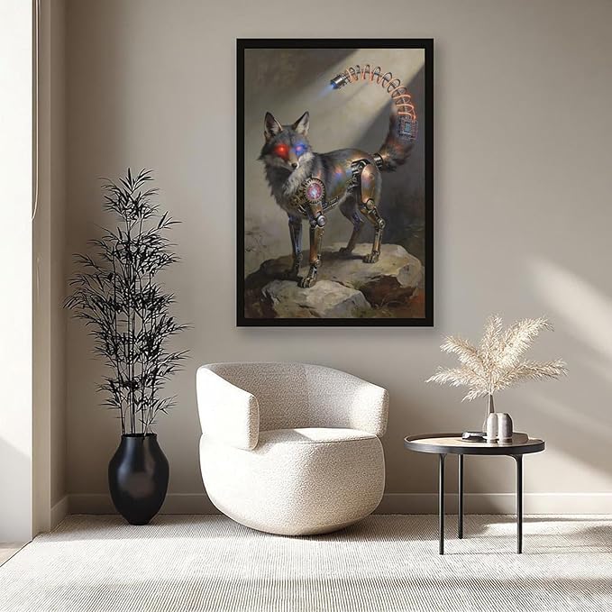 Framed Steampunk Fantasy Wall Art for Modern Living Room TV Wall Futuristic Industrial Style Decor Statement Artwork 16x24in