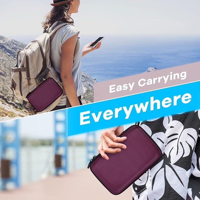 Deep Purple Carrying Case - GLCON Hard Storage Case Electronics Organizer Tech Pouch for Hard Drive, Power Bank, Cell Phone, Charger Enclosure - Portable Travel Pouch Bag with Carabiner