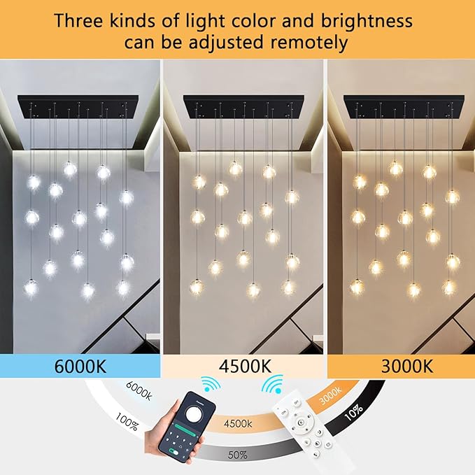 W35 x D11.8 x H118 Rectangular Chandelier Bubble Crystal Balls Glam Chandeliers Dimmable Light High Ceiling Pendants Light Fixtures Adjustable Long Lights Black