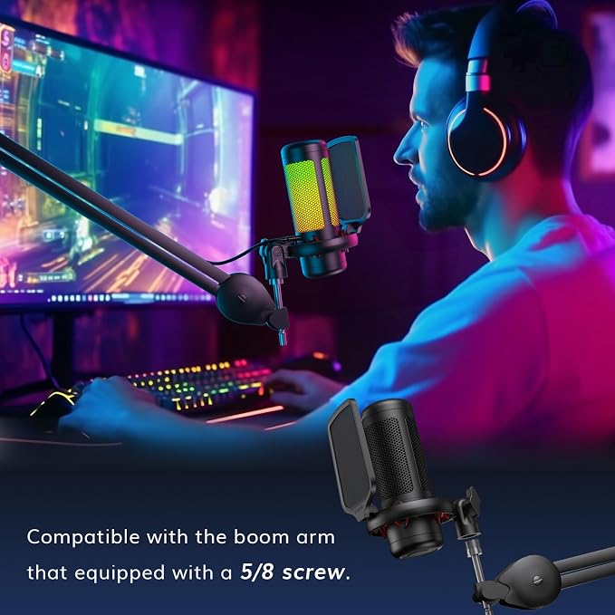 TONOR Gaming Microphone Set, PC Condenser Mic with RGB for Gamers | Desktop Stand Set, Quick Mute, Volume Control, for Twitch Streaming, Discord Chatting, 200 cm/78'' Cable, Black, TC310