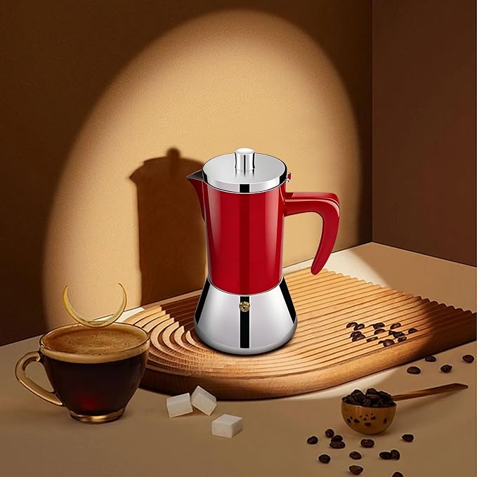 4 Cup Thickened 304 Stainless Steel Moka Pot Stovetop Espresso Maker Cafeteras Italian Percolator Espress Makers Capable Greca Mocha Coffee Machine for Induction Home and Camping 200ml 6.6oz
