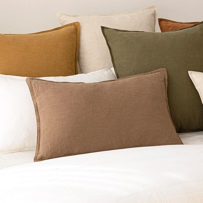 Foindtower Pack of 2, Decorative Linen Soild Throw Pillow Covers Soft Accent Lumbar Cushion Case Boho Farmhouse Pillowcase for Couch Sofa Bedroom Living Room Home Decor 12 x 20 Inch Light Brown