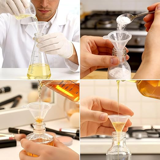 60 Pcs Mini Clear Plastic Funnel, Little Small Funnel Set Kit for Lab Bottles Essential Oils Perfumes Powder Spices Sand Art Capsule Kitchen
