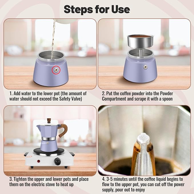 9 Cup Aluminum Moka Pot Classic Stovetop Espresso Coffee Maker 450ml 15oz Coffeemaker Percolator Mocha Pot Greca Coffee Maker Cafe Makers for Italian and Cuban Café Brewing Purple