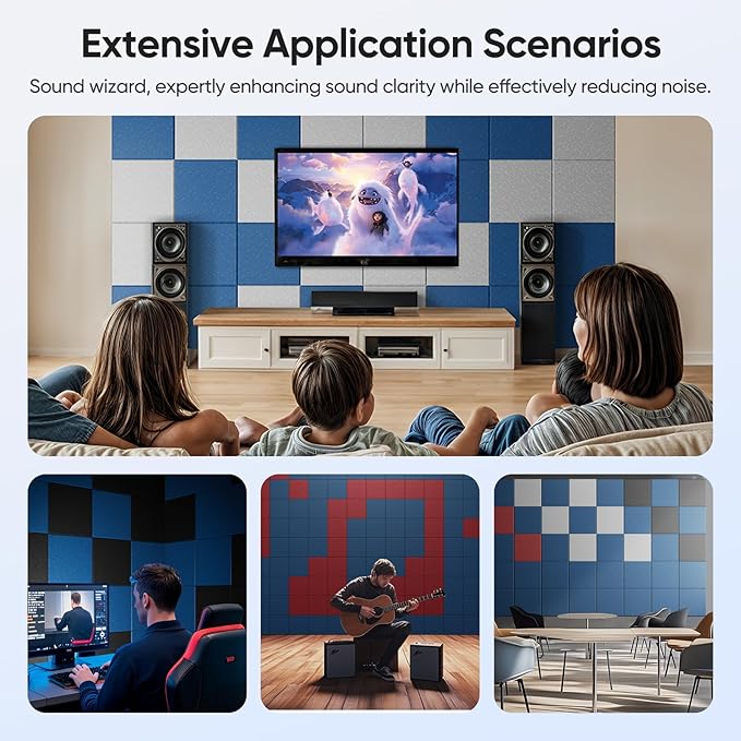 12 Pack 12" X 12" X 0.4" Acoustic Panels for Wall Sound Absorbing,Square Self-Adhesive Sound Panels, High Density Suitable for Multiple Scenarios(Yale Blue)