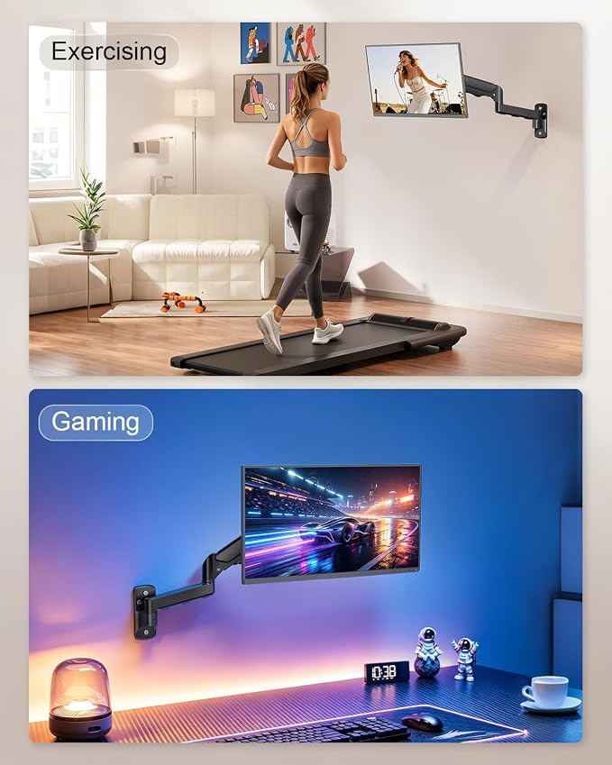 MOUNT PRO Monitor Wall Mount for 13 to 32 Inch Computer Screens, Single Monitor Mount with Tilt/Swivel/Rotation Adjustable, Gas Spring Wall Arm Holds up to 19.8lbs, Vesa Wall Mount 100x100