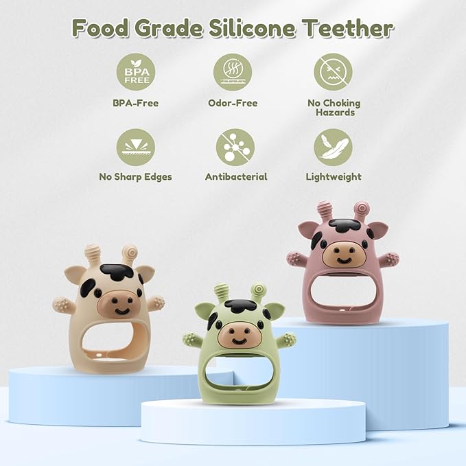 2 Pack Baby Teething Toys 0-6 6-12 Months, Adjustable Anti Dropping Wrist Teething Mittens, Food Grade Silicone Baby Chew Toys for Sucking Needs Teether for Newborns Infants Teething Relief