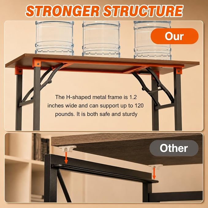 Folding Table Computer Desk - 55.1" No Assembly Folding Desk Design and Foldable Office Desk, Small Desk for Bedroom, Compact Storage Portable Use for Dorm and RV Small Space, Dark Walnut