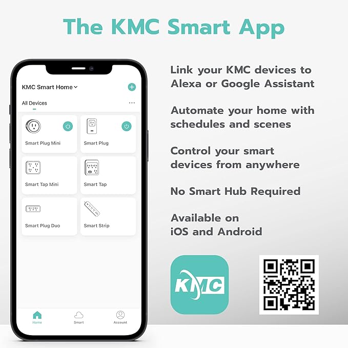 KMC Smart Plug Mini 4-Pack, Wi-Fi Outlets for Smart Home, Remote Control Lights and Devices from Anywhere, No Hub Required, ETL Certified, Works with Alexa and Google Home