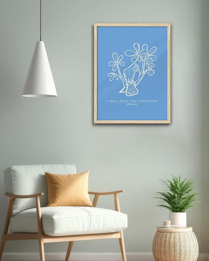 EcoHest 12x16 in John 14:16 I Will Send The Comforter Christian Wall Art | Natural Oak Wood Frame,Canvas Wall Art, Bible Verse Holy Spirit Floral Decor for Bedroom, Living Room, Office, Church, 1Pack