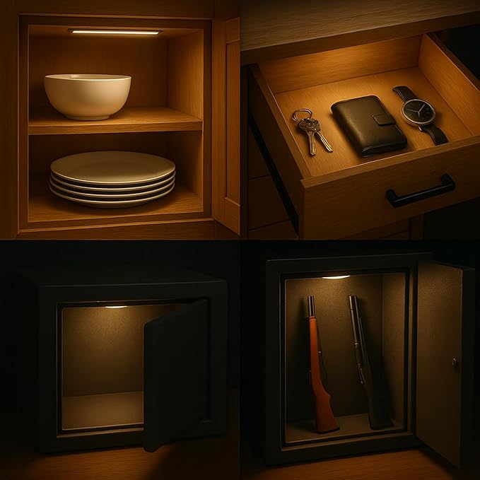 VST Rechargeable Drawer Lighting, Door Open Automatic ON/Off Light, Stick-ON LED Cabinet Light for Wardrobe Kitchen Basement Trunk Pantry Gun Safe (2 Pack, Warm Light - 3000K)