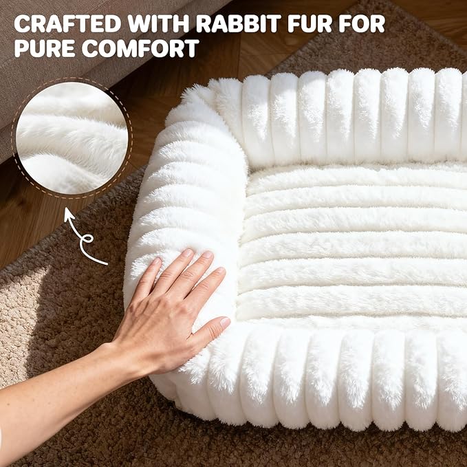 Cat Beds for Indoor Cats, Square Self Warming Cat Bed Orthopedic Pet Bed with Pillow Super Soft Rabbit Fur Small Dog Beds, Calming Plush Kitten Bed with Removable Washable Cover & Anti-Slip Bottom