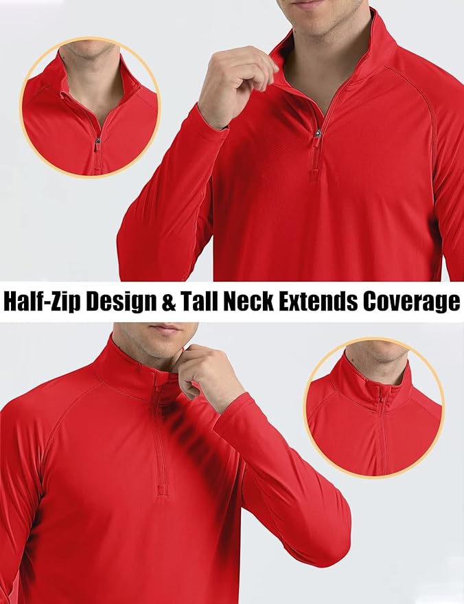 MAGCOMSEN Men's Long Sleeve Sun Shirts UPF 50+ Tees 1/4 Zip Up Fishing Running Rash Guard T-Shirts Outdoor Shirt
