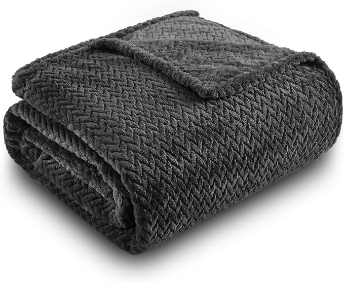 NEWCOSPLAY Fleece Leaves Pattern Throw Blanket, Dark Grey, 50"x60" | Super Soft Throw Blanket, Lightweight Cozy Bed Sofa Blanket, Premium Silky Flannel Fleece, Travel Blanket for All Season Use