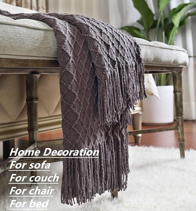 CREVENT Knitted Decorative Throw Blanket for Couch Sofa Chair Bed, Soft Breathable Lightweight for Spring Summer (50''X60'' Dark Grey/Black)