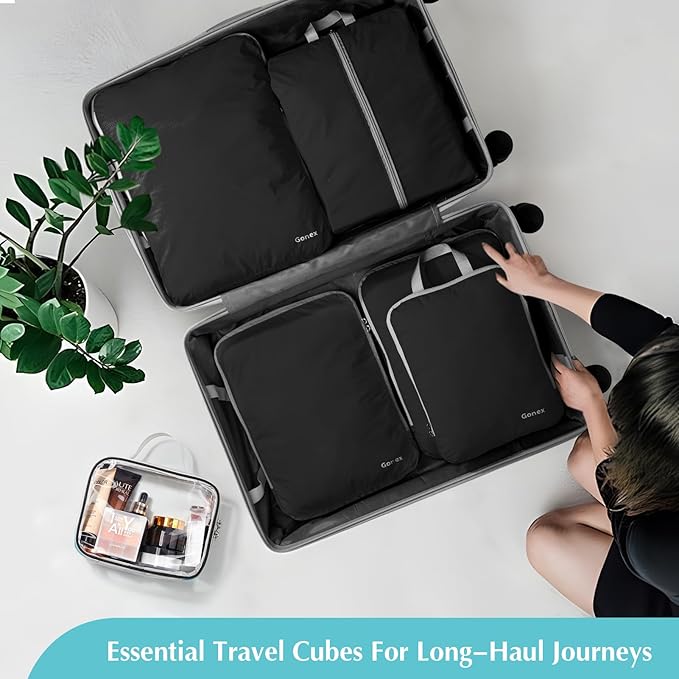 Gonex Compression Packing Cubes, 3pcs/4pcs Expandable Storage Travel Luggage Bags Organizers