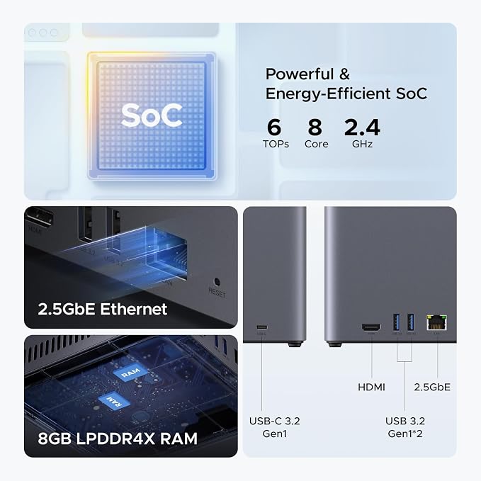 UGREEN NAS DH4300 Plus 4-Bay, Support Capacity up to 128TB (Diskless) | Remote Access, AI Photo Album, Beginner Friendly, 8GB LPDDR4X RAM, 2.5GbE, 4K HDMI, Network Attached Storage (Diskless)