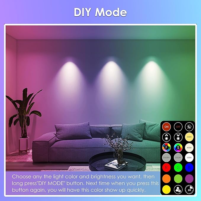 FTL R20 Color Changing Light Bulb with Remote Control, BR20 LED Bulb Dimmable RGB Colored Light Bulbs 7W=60W, 30 Colors, 2700K-6000K, Timer, Color Flood Light Bulbs for Recessed Can Lighting, 6-Pack