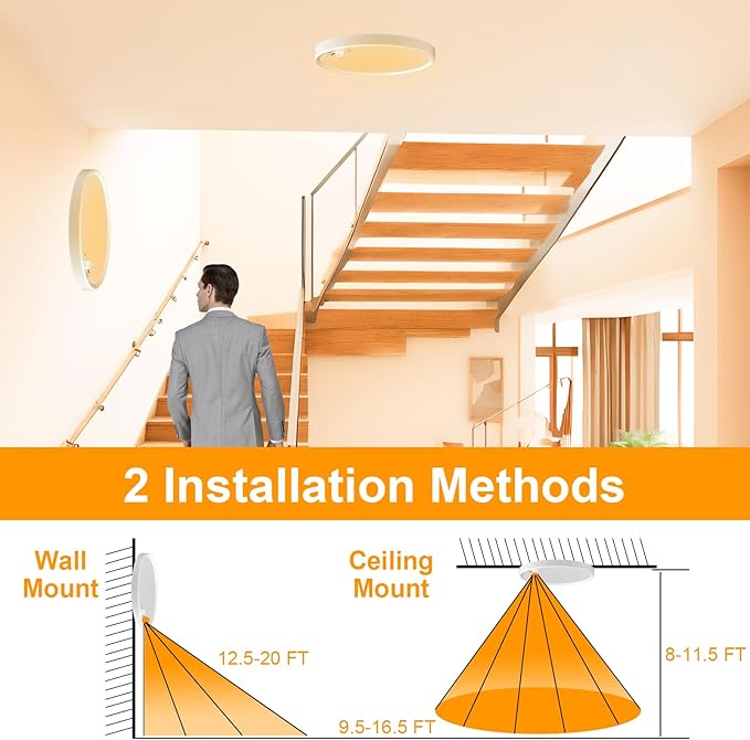 Eleganted Motion Sensor Ceiling Light Wired, 8.7 Inch LED Flush Mount Ceiling Light Fixture,3000k/4000k/6500k Selectable 18W Ceiling Lights for Pantry Hallway Stairwell Porch